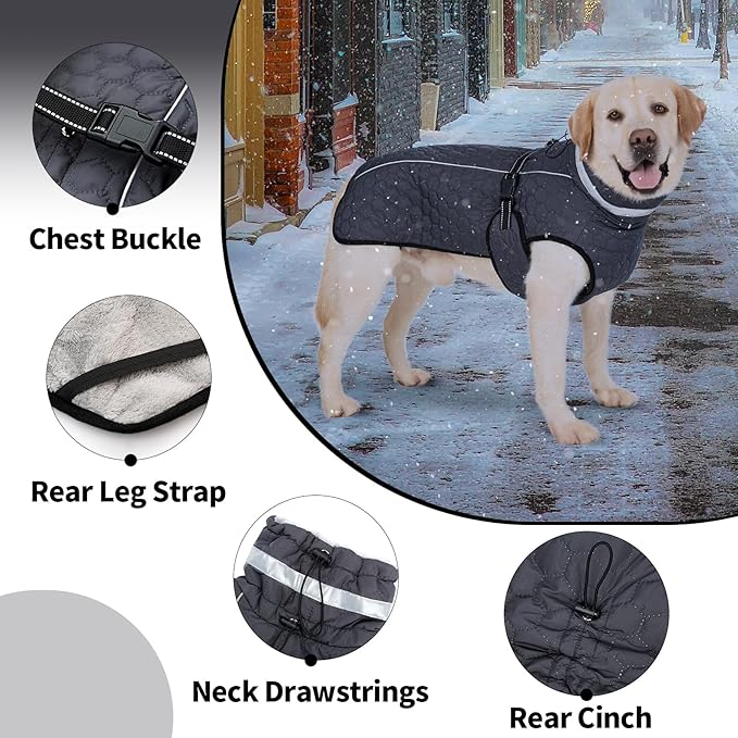 Dog Winter Coat for Small Medium Dogs, Reflective Dog Winter Jacket, Thick Fleece Snowsuit & Christmas Vest, Warm Water-Resistant Puppy Coat, Small Doggie Jackets for Cold Weather