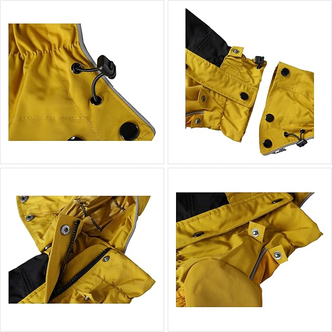 LOVELONGLONG Waterproof Dog Raincoat with Removable Hood – Outdoor Full Body Dog Jacket, Windproof Snowproof Shell Suit – All Season Pet Rain Gear Mustard Yellow 4XL