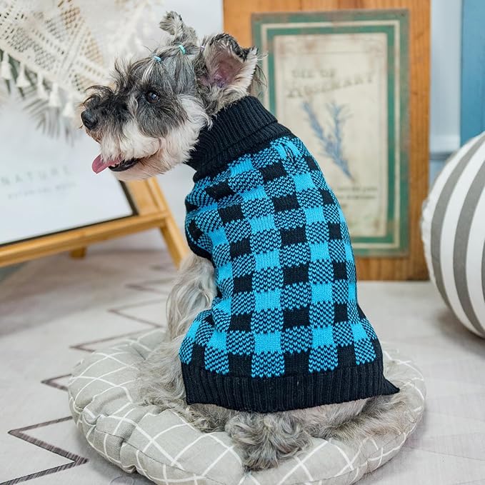 PUPTECK Dog Sweaters for Large Medium Small Dogs - Fall Classic Plaid Style Puppy Holiday Winter Coat Clothes Warm