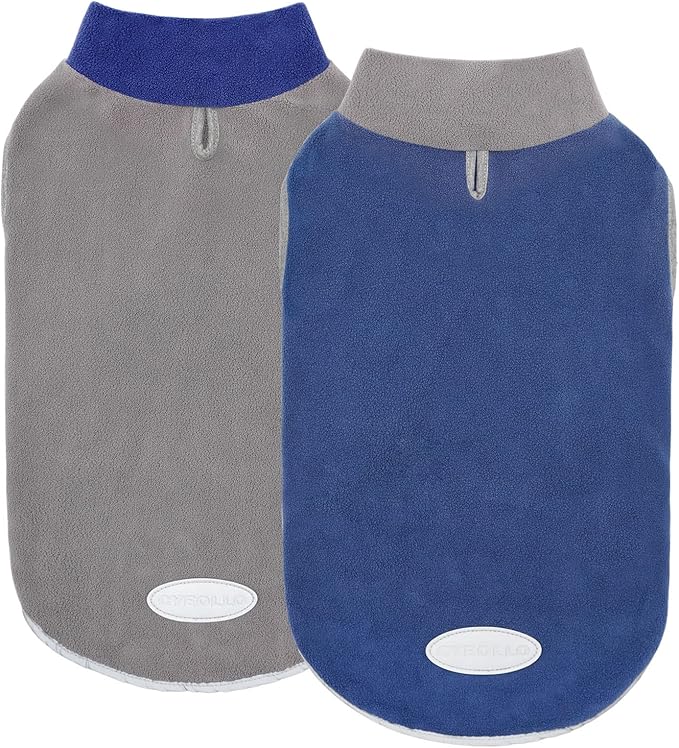Cyeollo 2 Pack Reflective Dog Sweatshirt Pullover Fleece Vest with Leash Hole for Small Puppy Dogs Size S