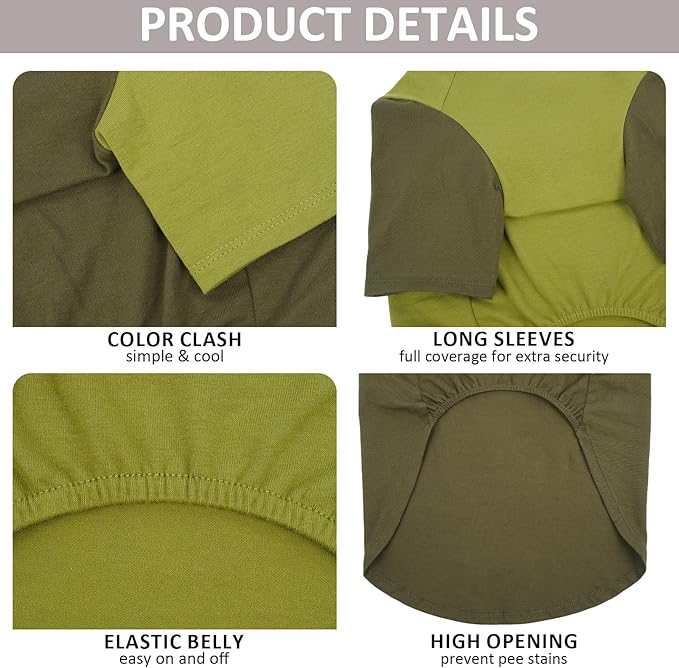 2 Pack Shirts for Large Dogs 4XL - Lightweight Breathable Dog Clothes, Prevent Overheating Summer Cool Tees for Doberman, Alaskan Malamute, Travel, Hiking, Beach, Lounge Wear, Sleep, Green