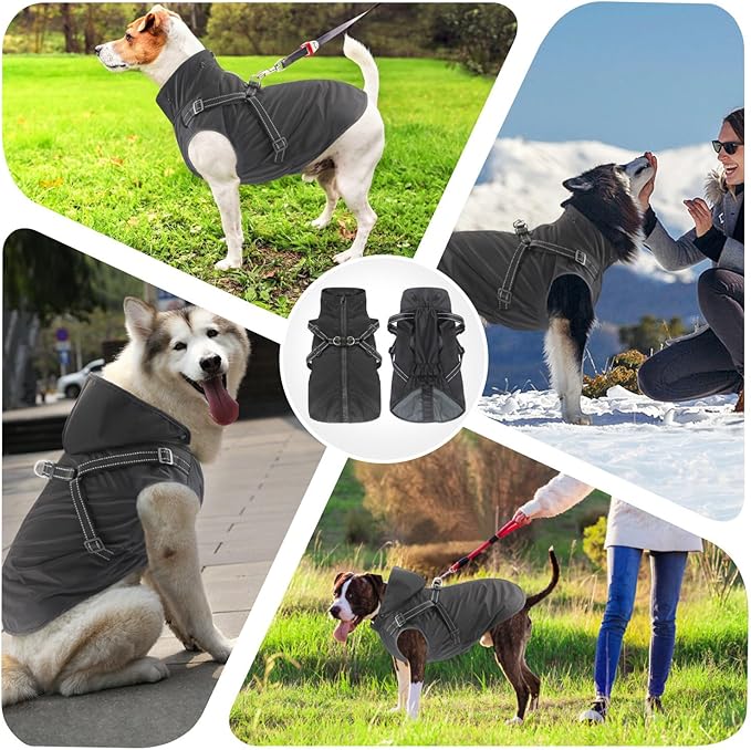Mosucoirl Dog Raincoat Waterproof Dog Hoodie Reflective Dog Raincoat Hooded Adjustable Rain Jacket for Small Medium Large Dogs Puppies (Black, S)