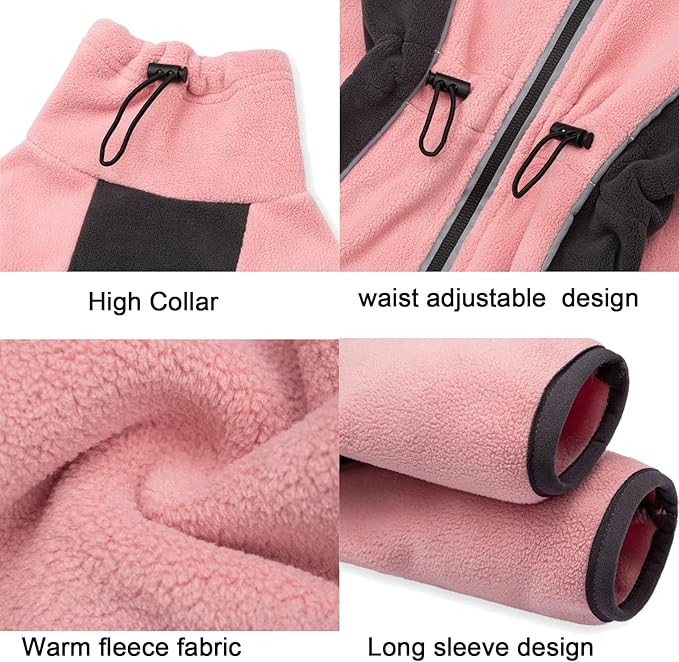 Fleece Dog Coat for Small Medium Dog,Pullover Pajamas Jumpsuit Bodysuit Puppy Coats with Legs, Pet Windproof Warm Cold Weather Jacket Full Body Vest Cozy Snowsuit Outfit Clothes (Pink, L)
