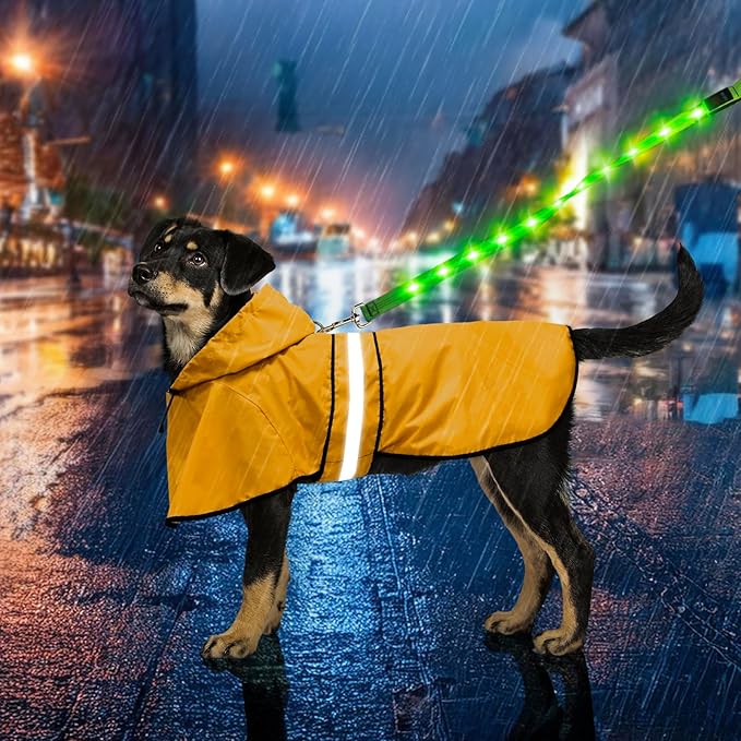 Weesiber Dog Raincoat, Adjustable Waterproof Dog Rain Jacket Poncho with Reflective Strip and Leash Hole, Lightweight Pet Rain Coat for Small to X-Large Dogs (M, Yellow)