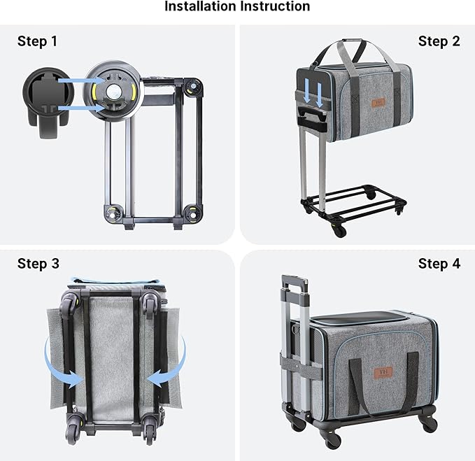Western Home Expandable Cat Carrier with Wheels Airline Approved, Removable Soft Carrier, Rolling Cat Carrier for Puppy and Kitten with Telescopic Handle Suitable for Traveling/Hiking/Camping