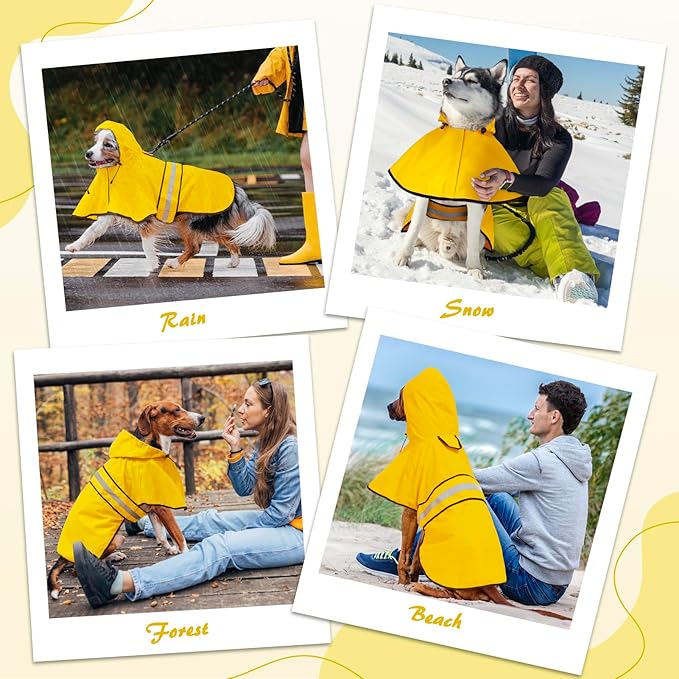 Dog Raincoat - Waterproof Dog Rain Jacket with Leash Hole, Reflective Pet Rain Coat Adjustable Doggy Slicker Poncho for Dogs Walking(L, Yellow)