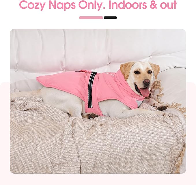 Extra Large Dog Coat, Warm Dog Winter Jacket, Waterproof Dogs Snowsuit with Foldable High Collar, Reflective Strips, Adjustable Hook & Loop Closure - Ideal for Cold Weather - Pink 5XL