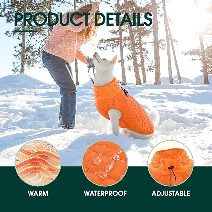 Kuoser XL Insulated Dog Vest | Big Breed Jacket for Huskies & Shepherds | Reinforced Seams Withstand Snow Play, Breathable, Orange XL