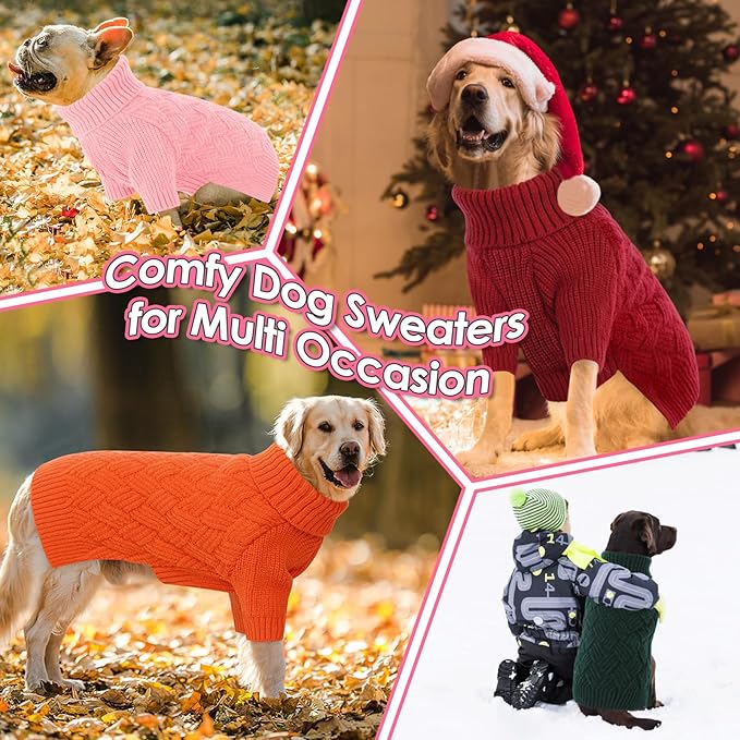 AOFITEE Dog Sweater, Warm Dog Sweaters for Large Dogs, Soft Dogs Christmas Sweater, Turtleneck Girl Pet Pullover, French Bulldog Sweaters, Female Pet Sweatshirt Knitwear for Winter Fall (Pink Large)