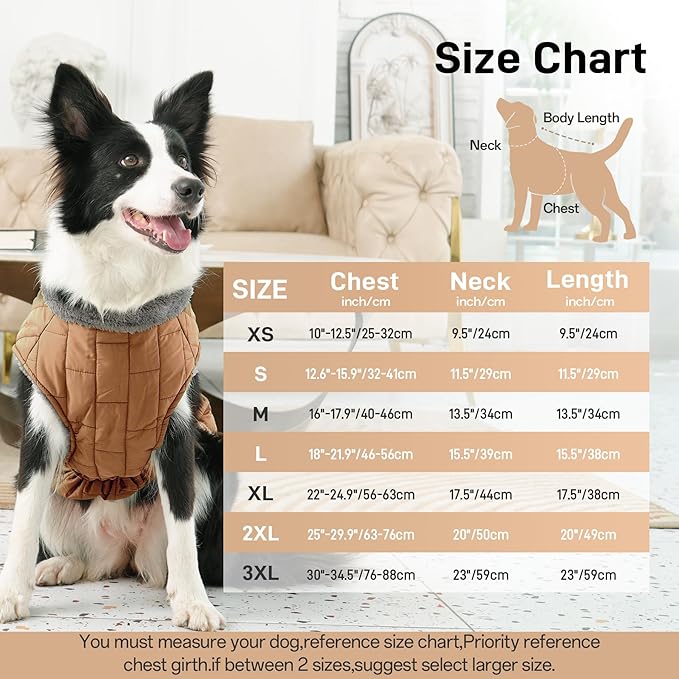 Warm Fleece Dog Coats with Durable Harness Buitl in D-Ring,Waterproof Puppy Jacket for Small Dogs,Dog Vest for Cold Winter,Burnished Khaki XS