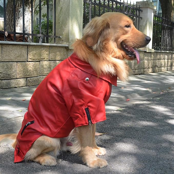 Lovelonglong Cool Dog Leather Jacket, Warm Coats Dogs Windproof Cold Weather Coats for Large Medium Small Dogs, Yorkshire Terrier Clothing Red S
