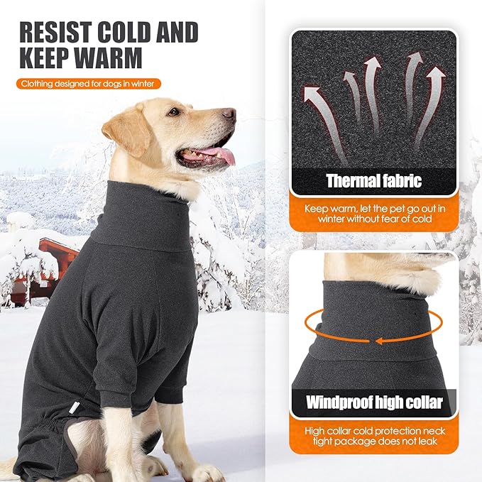 Dog Winter Coat Soft Fleece Pullover Pajamas, Fullbody Dog Cold Weather Jacket, Warm Pullover Doggie Winter Thermal 4-Legged Onesie Jumpsuit,High Collar Snowsuit Sweater for Dogs