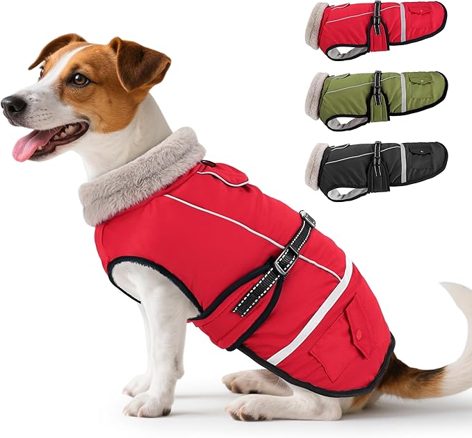 Dog Coat, Warm Dog Winter Coat Reflective Jacket Waterproof Fleece Vest, Pet Jacket Cozy for Cold Weather, Dogs Snowsuit Windproof, Adjustable Buckle for Medium Dogs