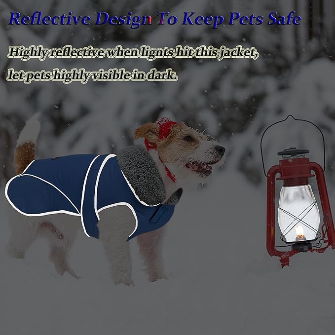 Dogcheer Dog Coat, Waterproof Dog Jacket Reflective Pet Winter Coat with Adjustable Hook & Loop, Christmas Puppy Fleece Jacket Warm Turtleneck Snowsuit for Small Medium Large Dogs - Blue, M