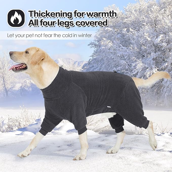 Fleece Dog Sweater for Small Medium Large Dog for Run Walk Sleep Pet Winter Jacket & Windproof Clothes Coat 2XL Grey