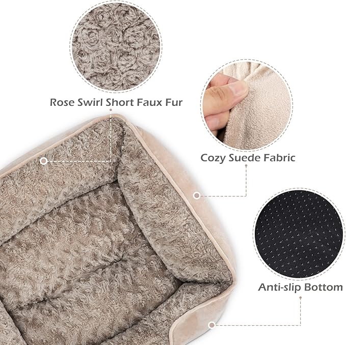 INVENHO Small Dog Bed for Medium to Large Dogs - Rectangle, Orthopedic, Soft, Calming, Durable Pet Cuddler with Anti-Slip Bottom (20"x19"x6")