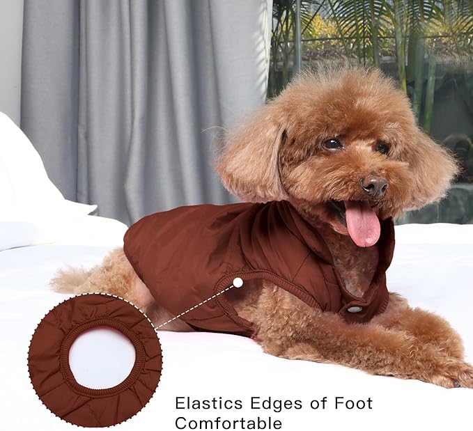 2 Layers Fleece Lined Warm Dog Jacket for Winter Cold Weather,Soft Windproof Large Dog Coat,Brown XXL