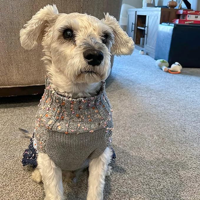 KYEESE Dog Sweater Color Block with Fuzzy Thread Knitted Turtleneck Dog Knitwear with dots in a Variety of Colors for Medium Dogs Fall Winter Dogs Clothes, Navyblue, XL