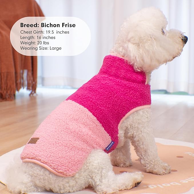 cyeollo Warm Dog Coat Sherpa Dog Winter Coat, Reversible Fleece Dogs Jackets Sweater Vest for Medium Large Dogs Female, Soft Cold Weather Pet Clothes, Rose Red XXL