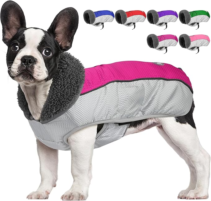 Dog Coat, Waterproof Ripstop Dog Winter Jacket with Leash Hole, Reflective Adjustable Warm Pet Fleece Snow Sweater for Small Medium Large Dogs - Rosy Red, 3XL
