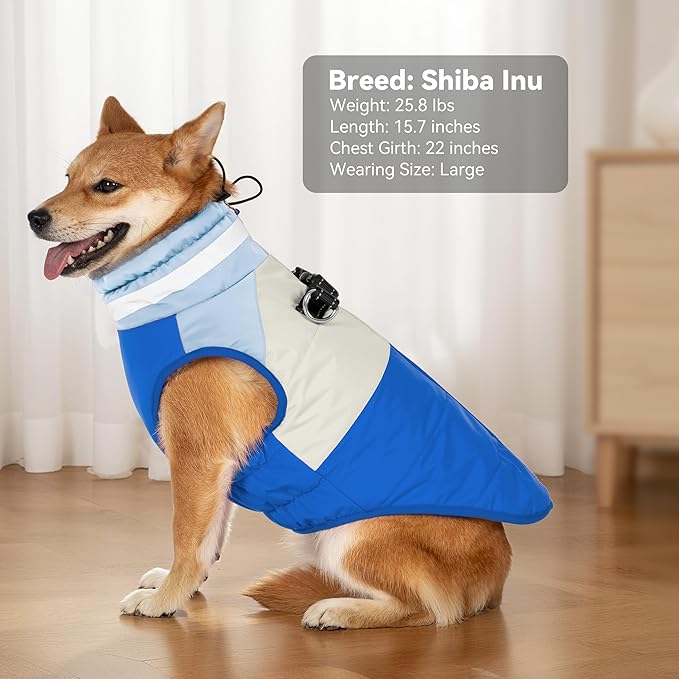 Dog Winter Coat, Reflective Dog Coats for Large Dogs, Waterproof Windproof Pet Clothes Jacket with Harness Built in, Warm Cold Weather Coats, Dogs Snowsuit Vest, Blue XX-Large