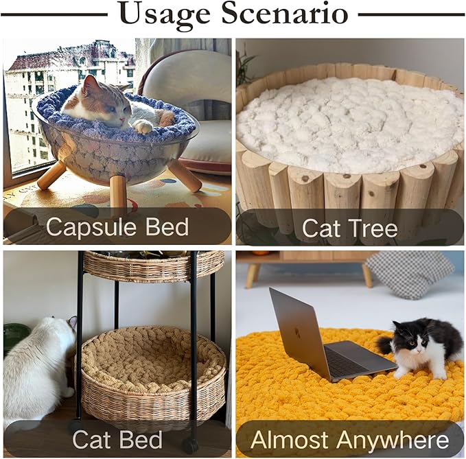 Cat Knitted Bed Mat, Extra-Soft Washable Warm Round Pads Cushions for Indoor Kittens, Cat Trees Towers, Perfect for Kneading and Sleeping (Green,Medium)