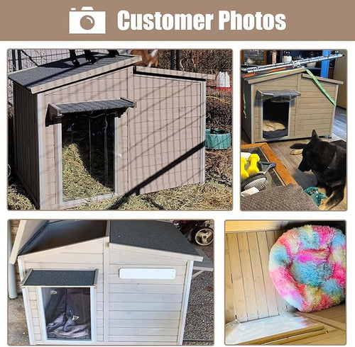 34" L Outdoor Dog House with Removable Floor, Raised Feet, Anti-Chewing Iron Frame – Weatherproof Wooden Kennel with Roof, Movable Window for Indoor/Outdoor Use, Ideal for Small to Medium Dogs