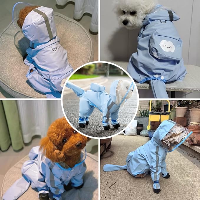 Small Dog Raincoat with Legs, Ideal for Teddy Bears, Waterproof Full Coverage with Mini Backpack, Reflective Hoodie and Detachable Tail (Yellow, Large(Suggest Weight 8.8-13.2lb))
