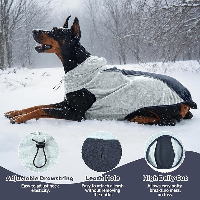 IECOii Fleece Dog Sweater for Large Dogs, Reflective Dog Fleece Sweatshirt Vest with Convenient Leash Hole, Lightweight Turtleneck Sweater for Fall Winter, Warm Great Dane Hoodie, Blue, XXXL