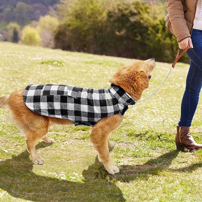 Malier Dog Winter Coat, Classic Plaid Fleece Dog Cold Weather Coats Dog Jacket with Pocket, Windprood Warm Dog Coat Vest Winter Pet Clothes Apparel for Small Medium Large Dogs (White, XXX-Large)
