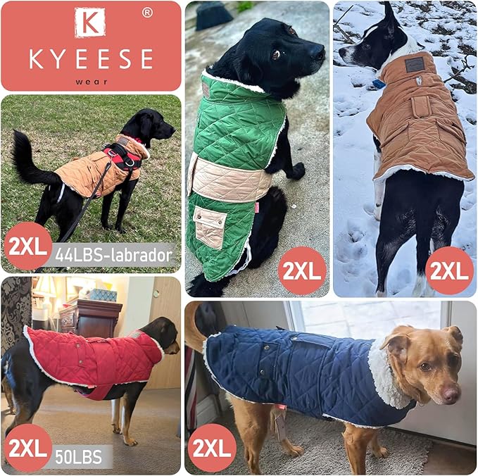 KYEESE Dog Coat Windproof Pet Sweater with Warm Pet Winter Puffer Coat with Leash Hole Waterproof Pets Clothes for Cold Weather Soft Dogs Jacket with Pocket Thick Dog Coats for Medium Dogs