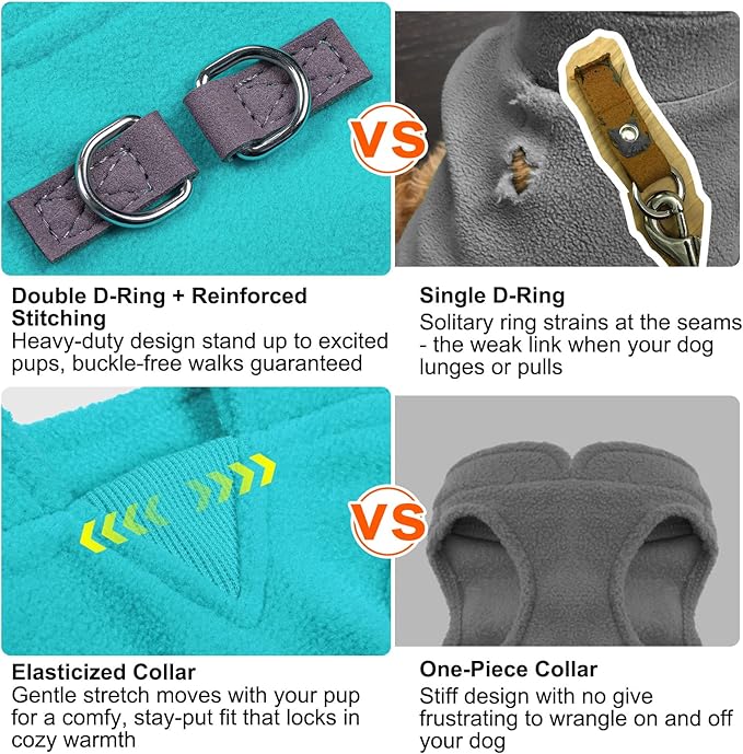 BEAUTYZOO Dog Fleece Vest Sweater Winter Jacket for Small and Medium Dogs with D-Ring Leash Cold Weather Coat Hoodie for XS S M Dogs Boy or Girls, Blue XS