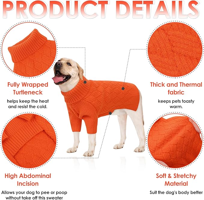 AOFITEE Dog Sweater, Dog Sweaters for Medium Dogs Girl, Warm Halloween Dogs Sweater, Winter Medium Pet Sweaters Female Male, Classic Turtleneck Knitwear for French Bulldog, Boston Terrier (Orange M)