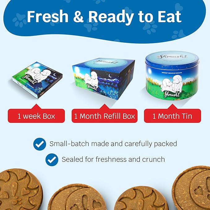 Shmush! Morning & Night Healthy Dog Biscuits – 100% All Natural Dog Treats Superfood with Blueberries, Colostrum & Moringa - Vet Formulated, Non-GMO, USA Made, Grain Free Cookies for Dogs (Box)