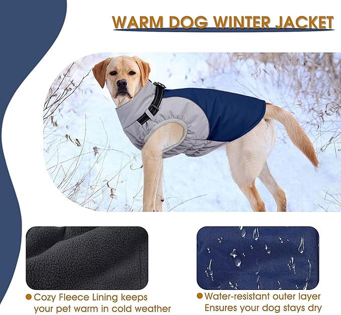Small Dog Coat with Harness Built in,Warm Dog Jacket Water-Repellent Pet Winter Coats Snowsuit for Cold Weather,Warm Dogs Fleece Jacket with Zip,Reflective Winter Coat,Blue,S
