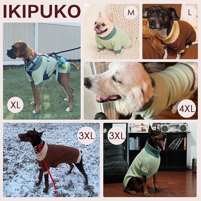 Extra Large Dog Sweater, Sleeve Turtleneck Sweater with Harness Hole, Christmas Pullover Sweaters for Dogs Boy Girl, Winter Dog Jumper for Rottweiler, Alaskan, Great Dane, Brown 4XL