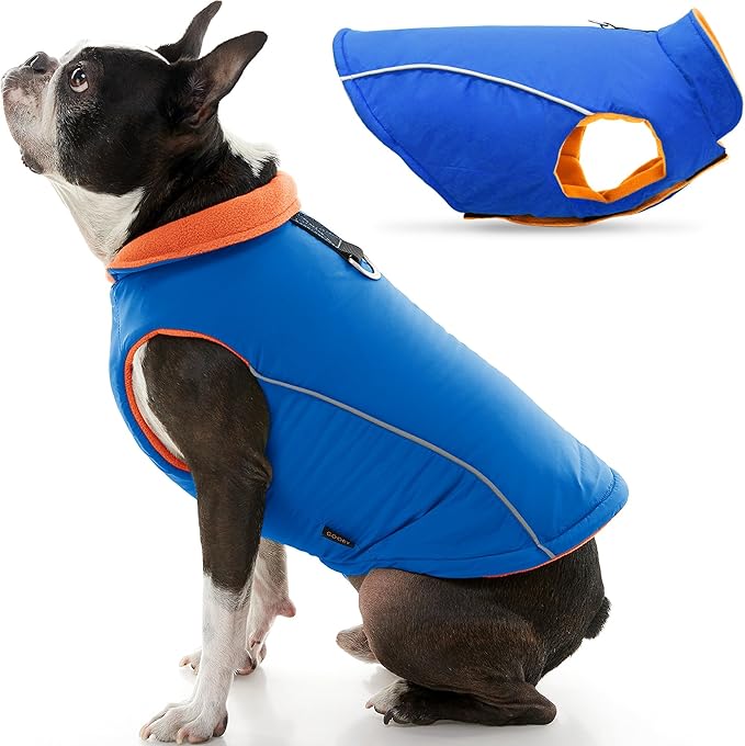 Gooby - Sports Vest, Fleece Lined Small Dog Cold Weather Jacket Coat Sweater with Reflective Lining, Blue, X-Small