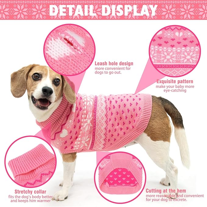 SCENEREAL Dog Sweaters for Small Dogs - Soft, Warm Turtleneck Small Dog Sweater, Ugly Knit Dog Christmas Outfits for Dachshund, Chihuahua, Pug, Yorkie,Winter Pet Clothes Male Female,Pink