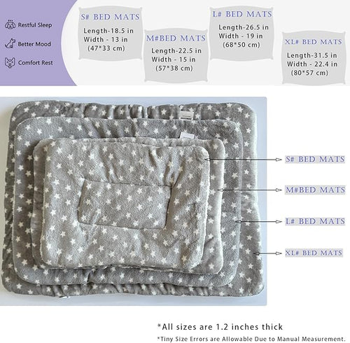 2 Pcs Pet Bed Mats. Ultra Soft Pet (Dog/Cat) Bed with Cute Prints. Reversible Faux Lambswool Kennel Pad for Medium Small Dogs and Cats. Machine Washable Pet Bed.