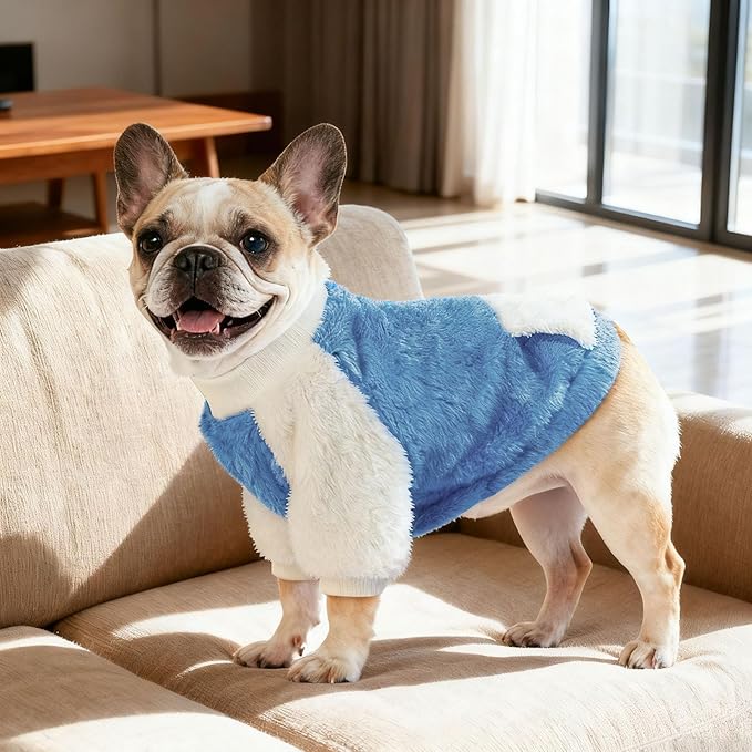 LESYPET Dog Sweater for Small to Medium Dogs, Fleece Lining Puppy Sweatshirt in Winter, Warm Puppy Clothes Pullover Jumper, Blue L