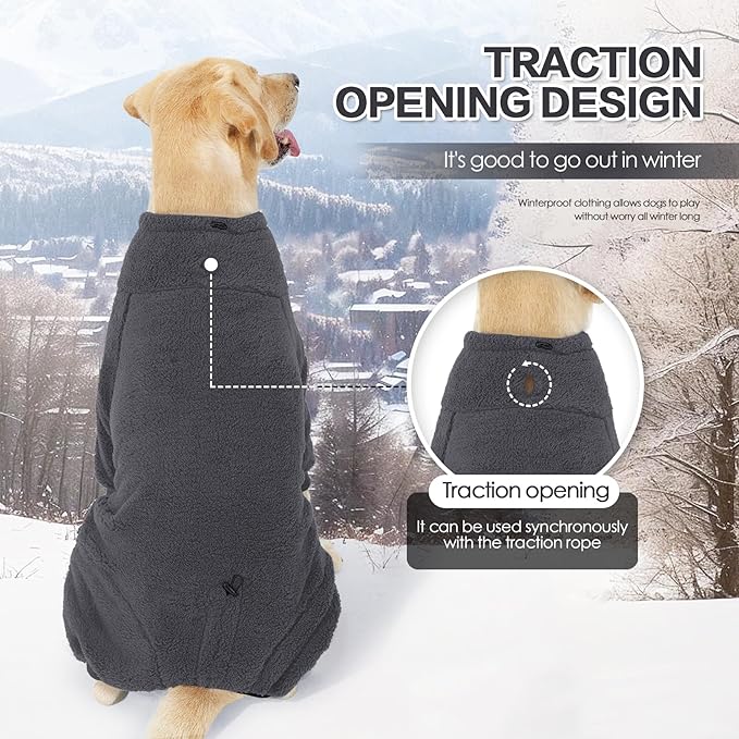 Fleece Dog Sweater for Small Medium Large Dog for Run Walk Sleep Pet Winter Jacket & Windproof Clothes Coat 2XL Grey