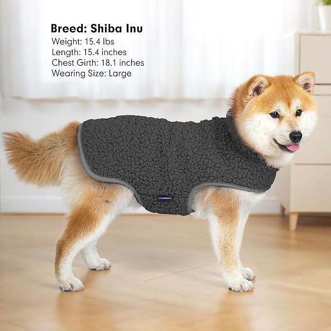 cyeollo Medium Dog Coat, Sherpa Dog Winter Coat Reversible Fleece Dogs Jackets Warm Doggie Sweater Vest for Small Medium Dogs Male with Leash Hole Soft Cold Weather Pet Clothes, Dark Grey XL