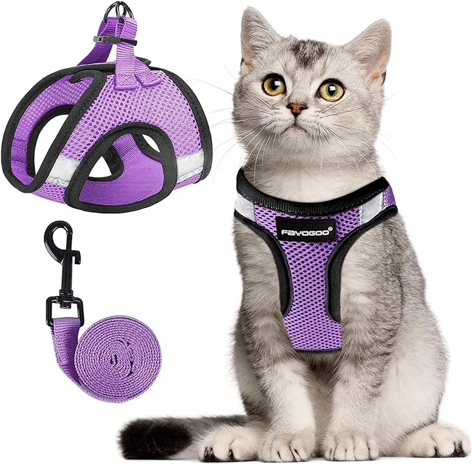 FAYOGOO Cat Harness, Cat Leash and Harness Set for Walking Escape Proof, Harness for Small Cats/Small Dogs, Large Kitten/Puppy Harness and Leash, Harness for Cats S-XXL(Modern Violet, Large)