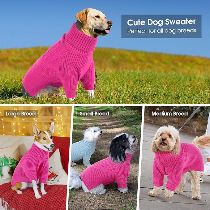 Queenmore Dog Sweater Small, Dog Sweaters for Small Dogs Girl or Boy, Small Dog Christmas Sweater, Winter Puppy Doggie Sweatshirt Knitwear, Pet Chunky Warm Coat for Medium Large Size Dogs, Fuchsia S