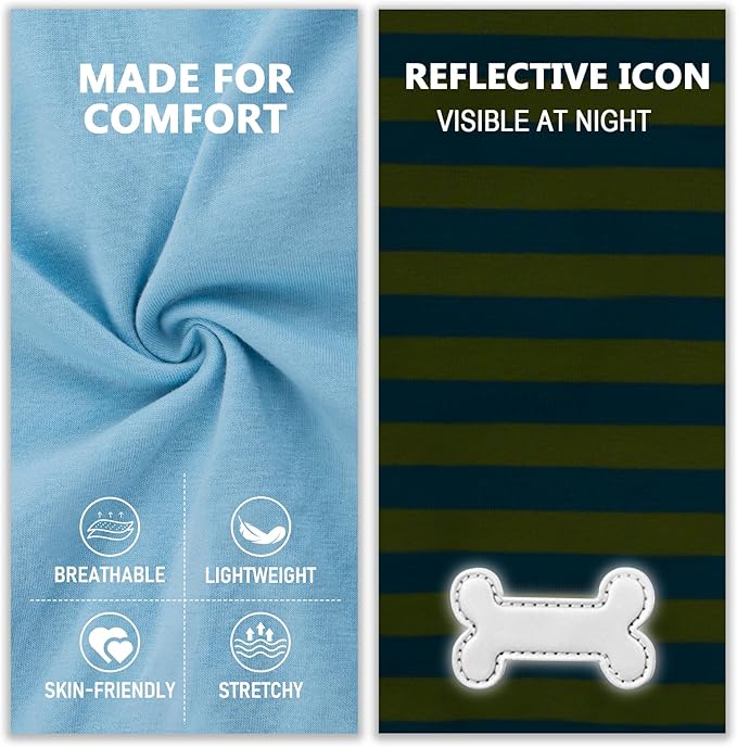 KYEESE 2Pack Dog Shirts Striped T Shirt for Medium Dogs Boy Lightweight Sleeveless Vest Cotton Tank Top Clothes, XX-Large,Blue+Striped