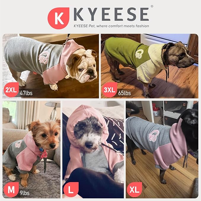 KYEESE Dog Hoodie Stretchy Pets Sweater with Leash Hole Pet Clothes with Drawstring Pets Coat for Cold Weather Warm Dog Clothes for Large Dogs Soft Pet Sweatshirt Comfort Dogs Winter Coat