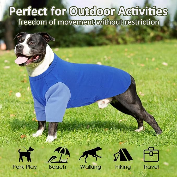 2 Pack Large Dog T-Shirts 3XL - Breathable Durable Cotton Shirt, Shedding Control Protect Skin Dogs Clothes for Husky, Labrador, Summer Hot Day Sleep, Walk, Sea, Park Play, Camping, Blue