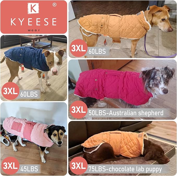 KYEESE Dog Coat Thick Pet Winter Coat with Pocket Windproof Dogs Jacket with Fleece Lined Waterproof Dog Coats for Large Dogs Soft Pet Sweater with Leash Hole Warm Pets Puffer Clothes for Cold Weather