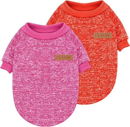 2 Pieces Pet Dog Classic Knitwear Sweater, Fleece Coat for Small,Medium Dogs,Warm Pet Dog Cat Clothes,Soft Puppy Customes for Chihuahua Yorkshire Tzu (Rose Red Orange,L)