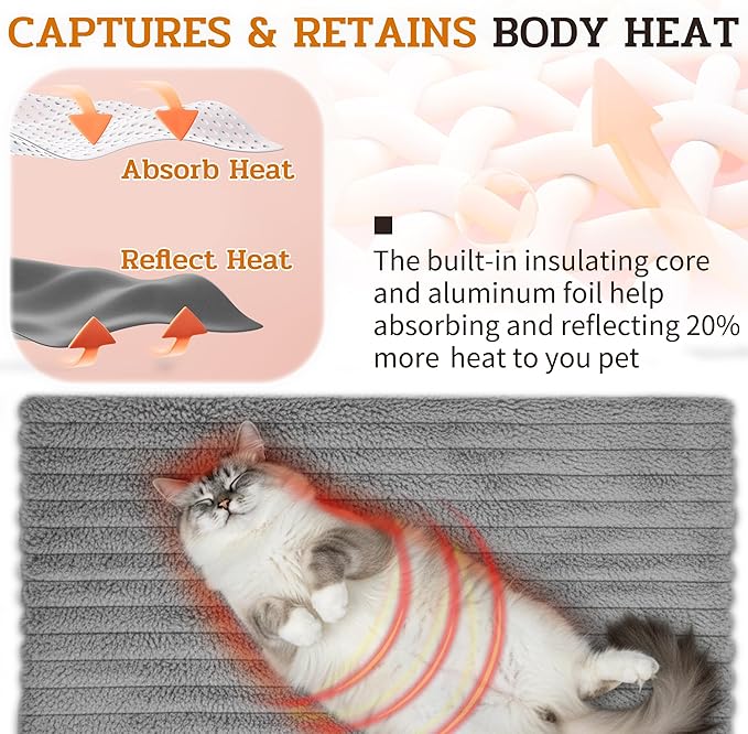NWK Pack of 4 Fluffy Self Warming Cat Mat, Cat Blanket, Thermal Dog Mat, Washable, Non-Slip Bottom for Sofa & Crate & Kennel & Car Seat (Misty Gray, Large (34'' X 22'' X 0.7''))